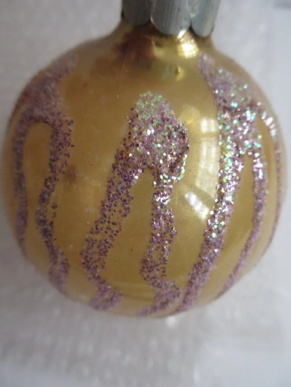 Glass Christmas Ornaments Vintage Made in USA Decorated with Glitter Lot of 4